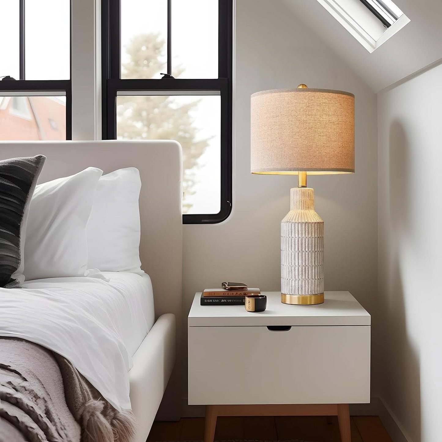 25-Inch White Washed Ceramic Contemporary Table Lamps