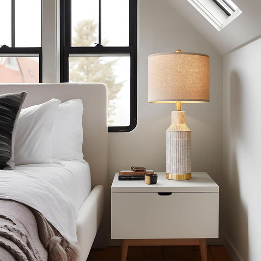 25-Inch White Washed Ceramic Contemporary Table Lamps