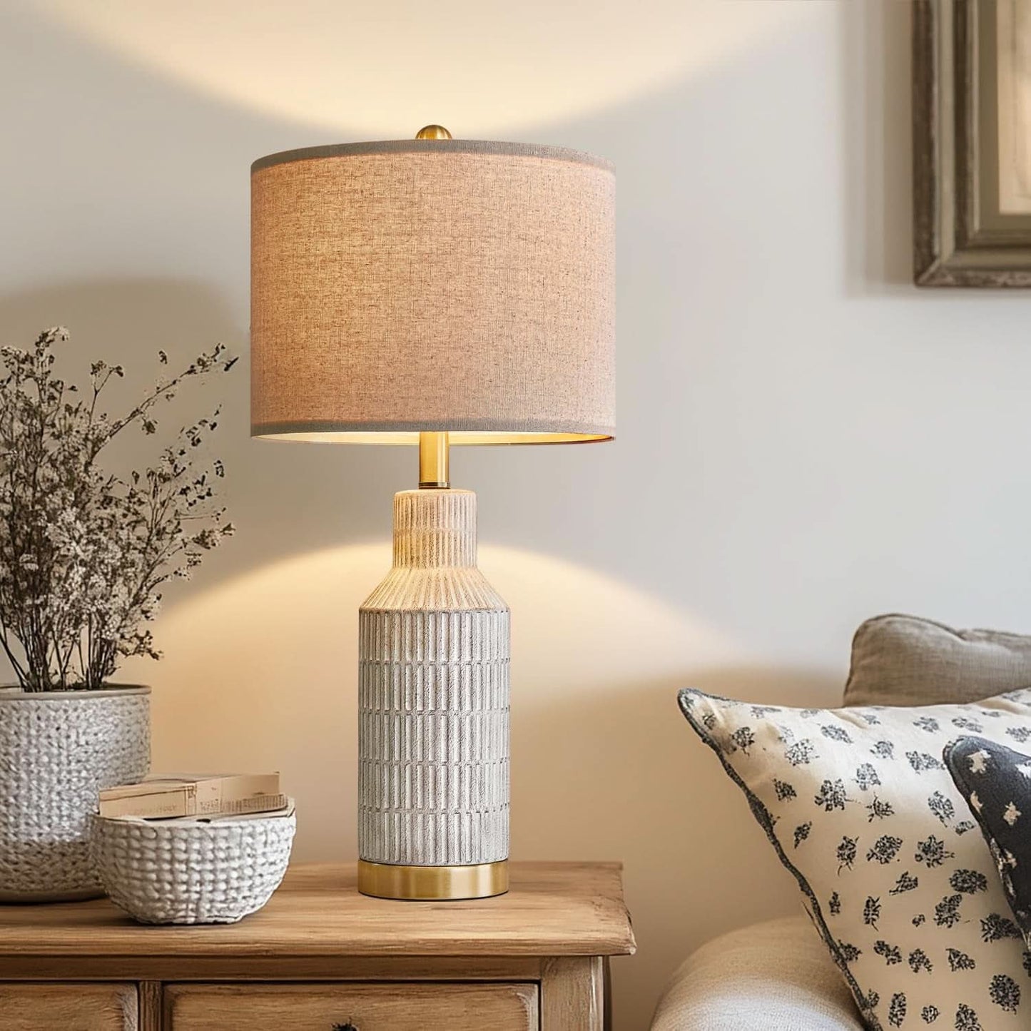 25-Inch White Washed Ceramic Contemporary Table Lamps