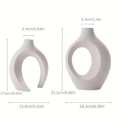 Set of 2 White Ceramic Vases - Modern Boho Decor
